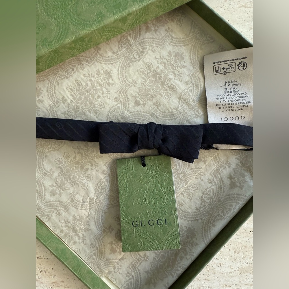 NWT GUCCI GG JACQUARD SILK BLACK BOW TIE - Picture 4 of 10